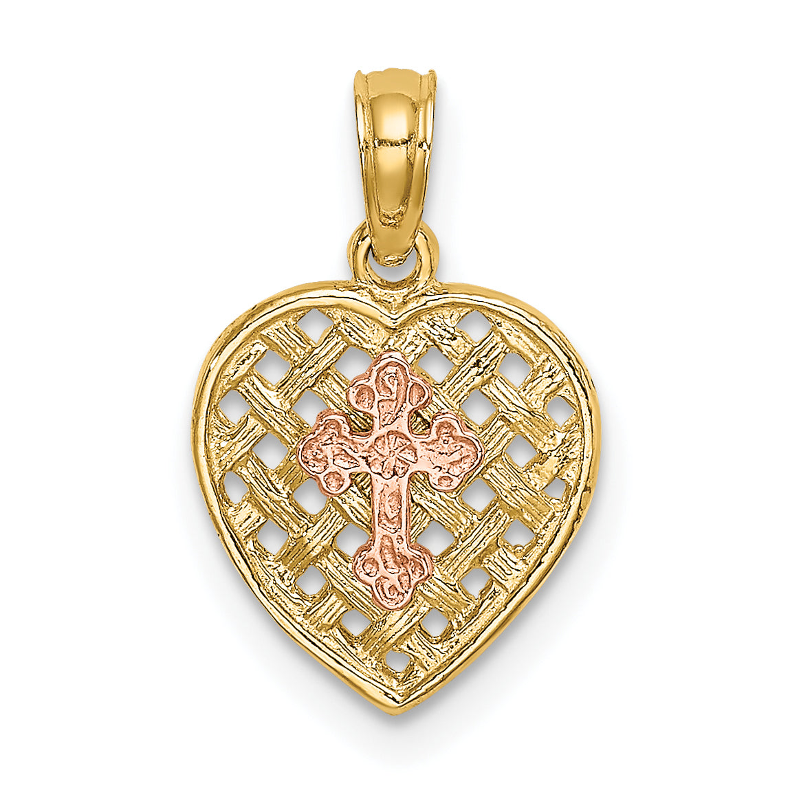 10K Two-Tone Cross on Woven Heart Charm Main image