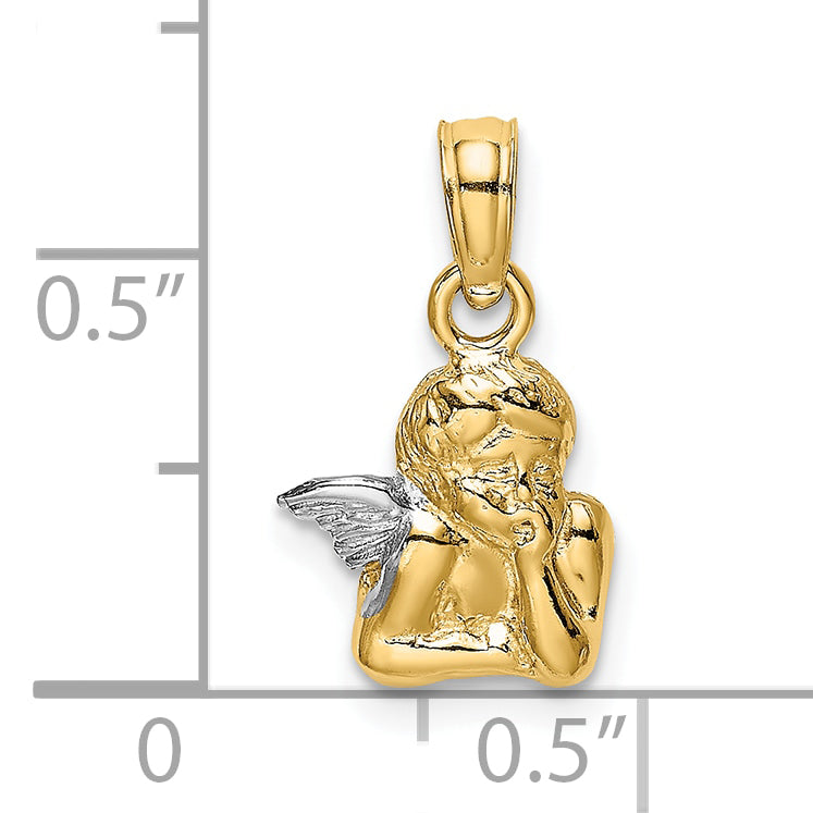 10K Angel Resting On Elbow w/ Rhodium Wing Charm