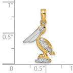 10K W/ Rhodium 3-D Small Standing Pelican Charm