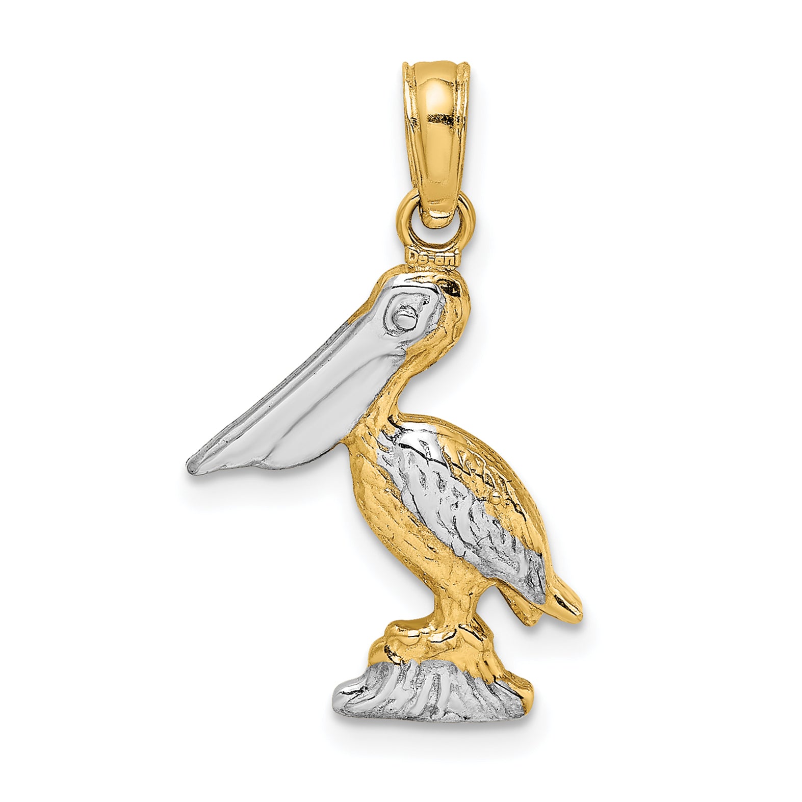 10K W/ Rhodium 3-D Small Standing Pelican Charm Main image