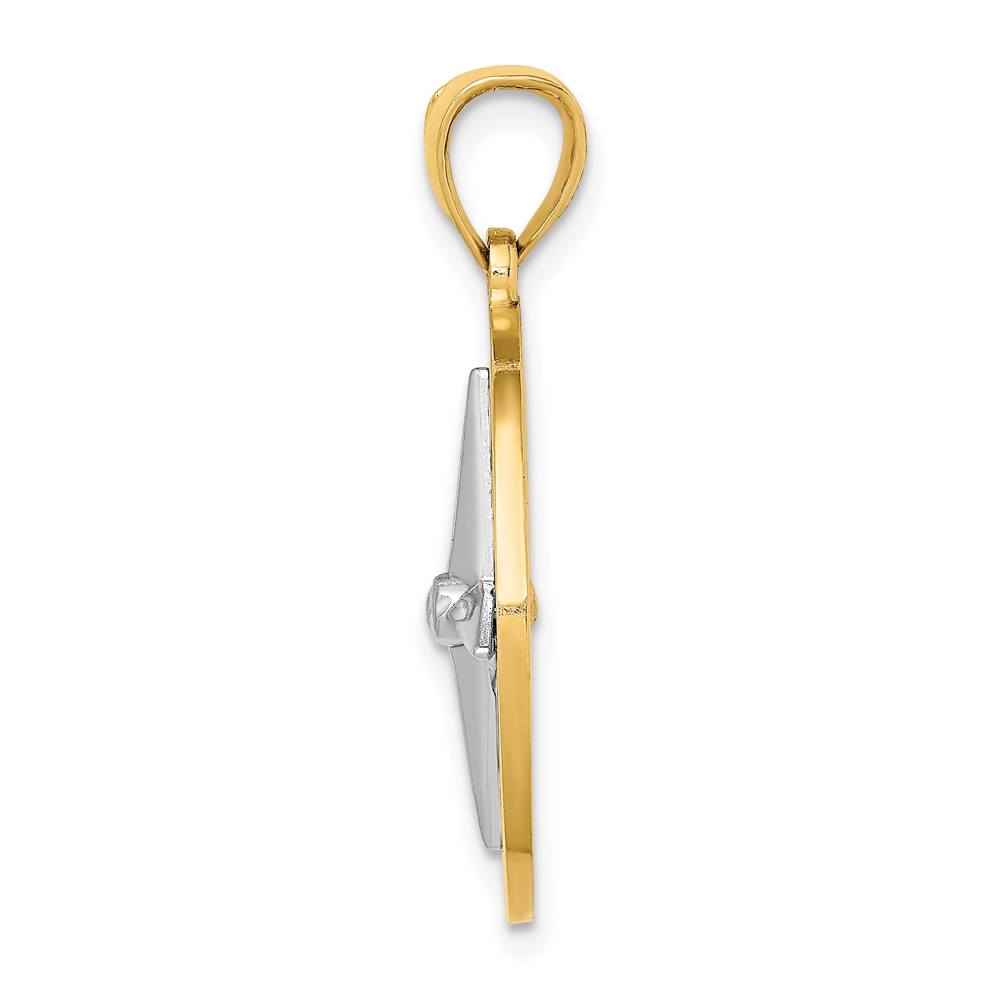 10K w/Rhodium Nautical Compass White Needle Charm Secondary image