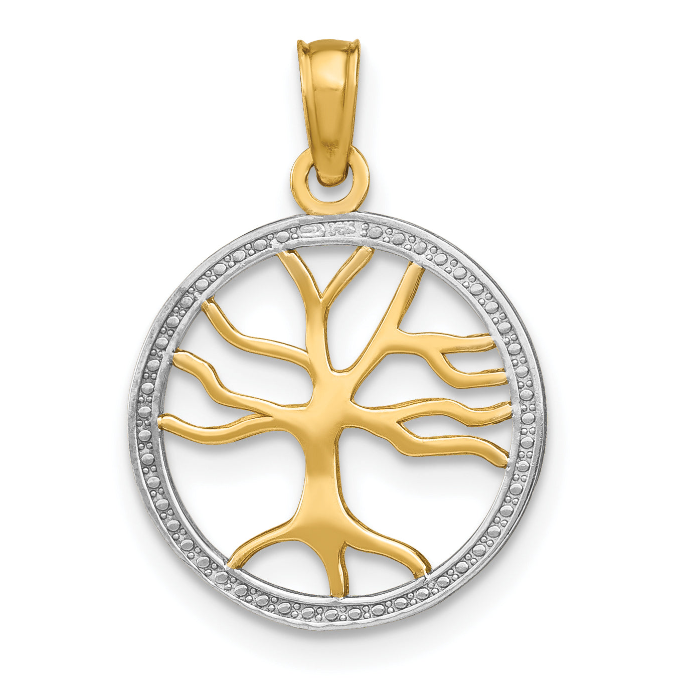 10K None and White Rhodium Tree Of Life In Round Frame Charm - view 4