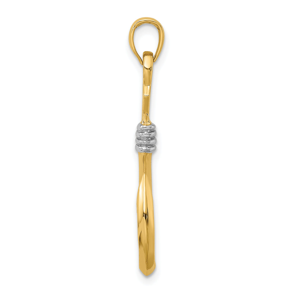 10K w/Rhodium 3-D Fish Hook With Rope Charm