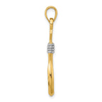 10K w/Rhodium 3-D Fish Hook With Rope Charm