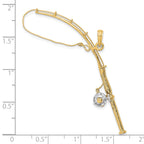 10K w/Rhodium 3-D Moveable Fishing Pole W/ Reel Pendant