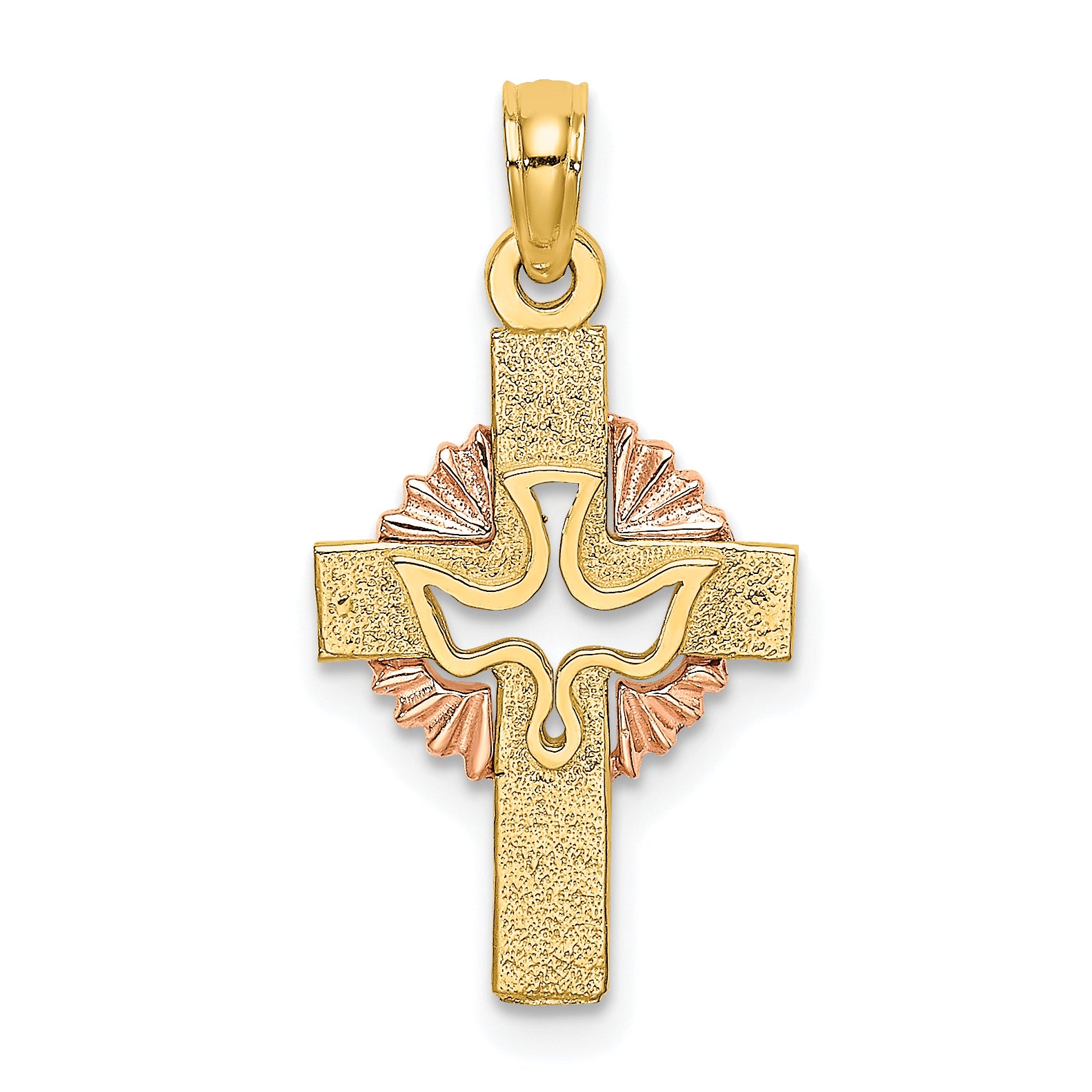 10K Two-Tone Cut-Out Dove On Cross Charm Main image