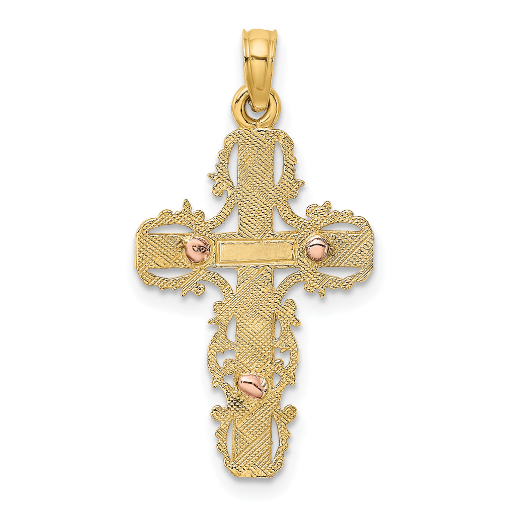 10K Two-Tone w/ Lace Trim Crucifix Charm