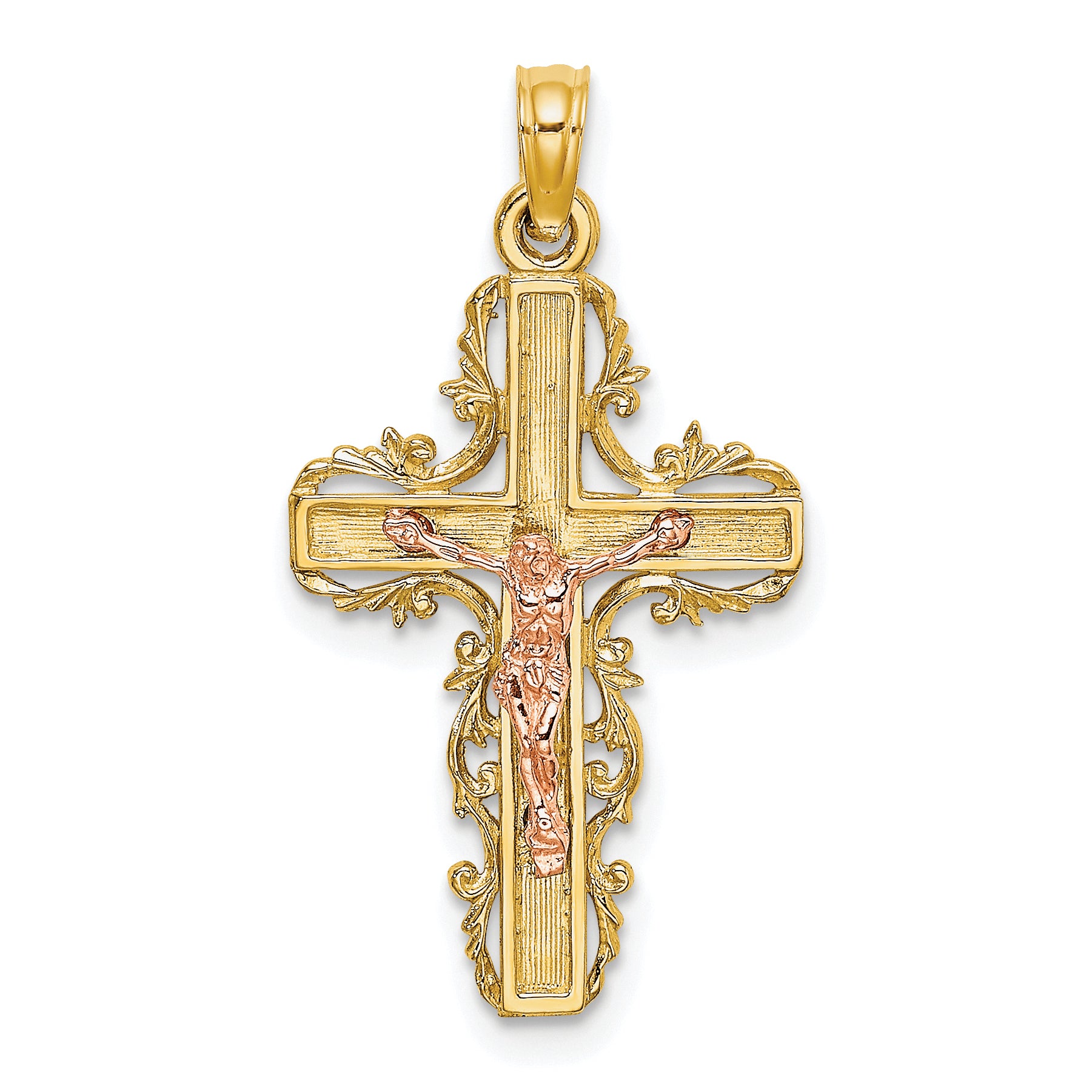 10K Two-Tone w/ Lace Trim Crucifix Charm Main image