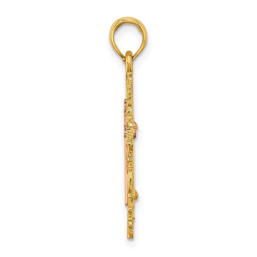 10K Two-Tone Gold Two-Tone w/ Lace Trim Cross Charm - view 2
