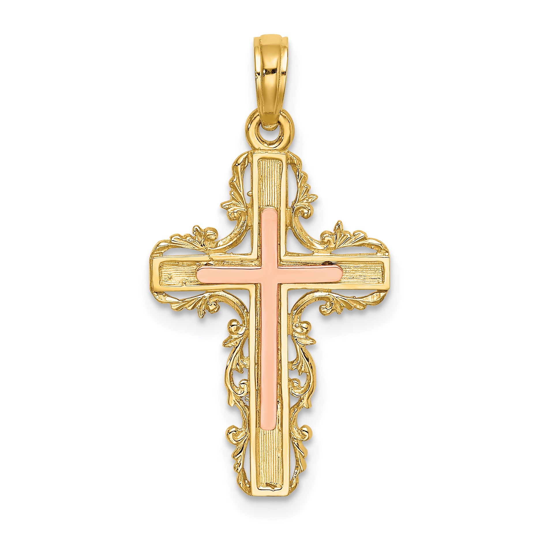 10K Two-Tone Gold Two-Tone w/ Lace Trim Cross Charm Main image