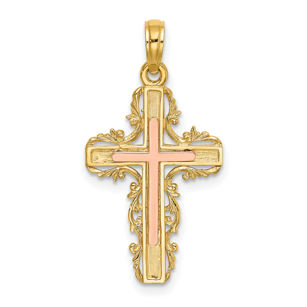 10K Two-Tone Gold Two-Tone w/ Lace Trim Cross Charm