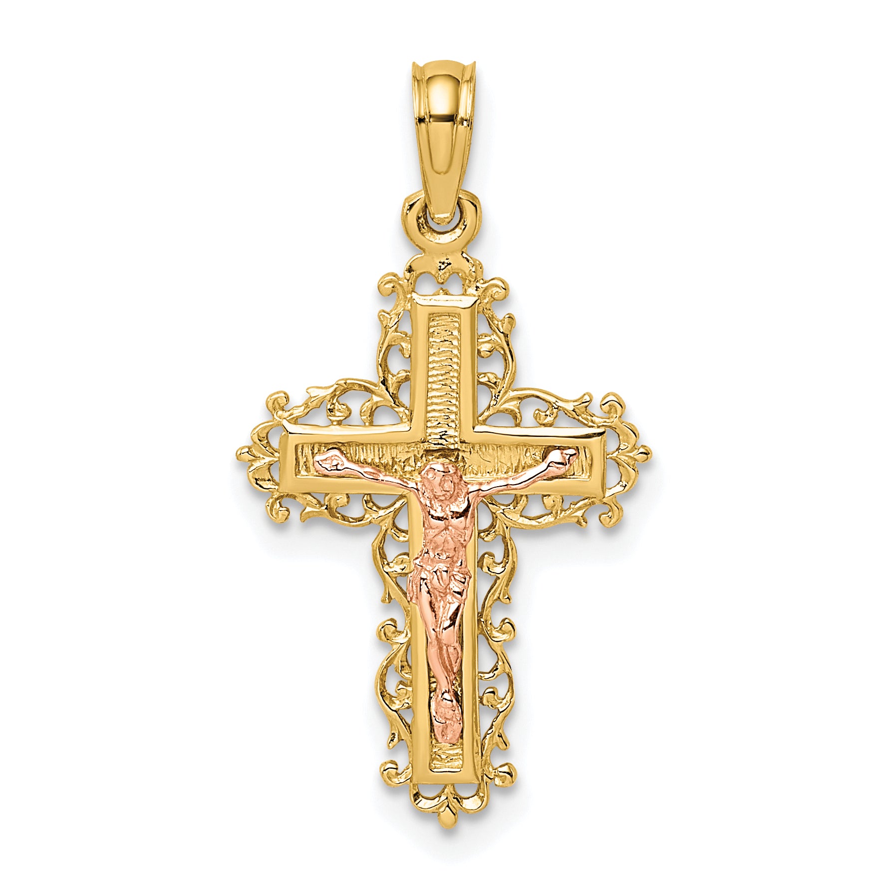10K Two-Tone Crucifix W/ Lace Trim Charm Main image