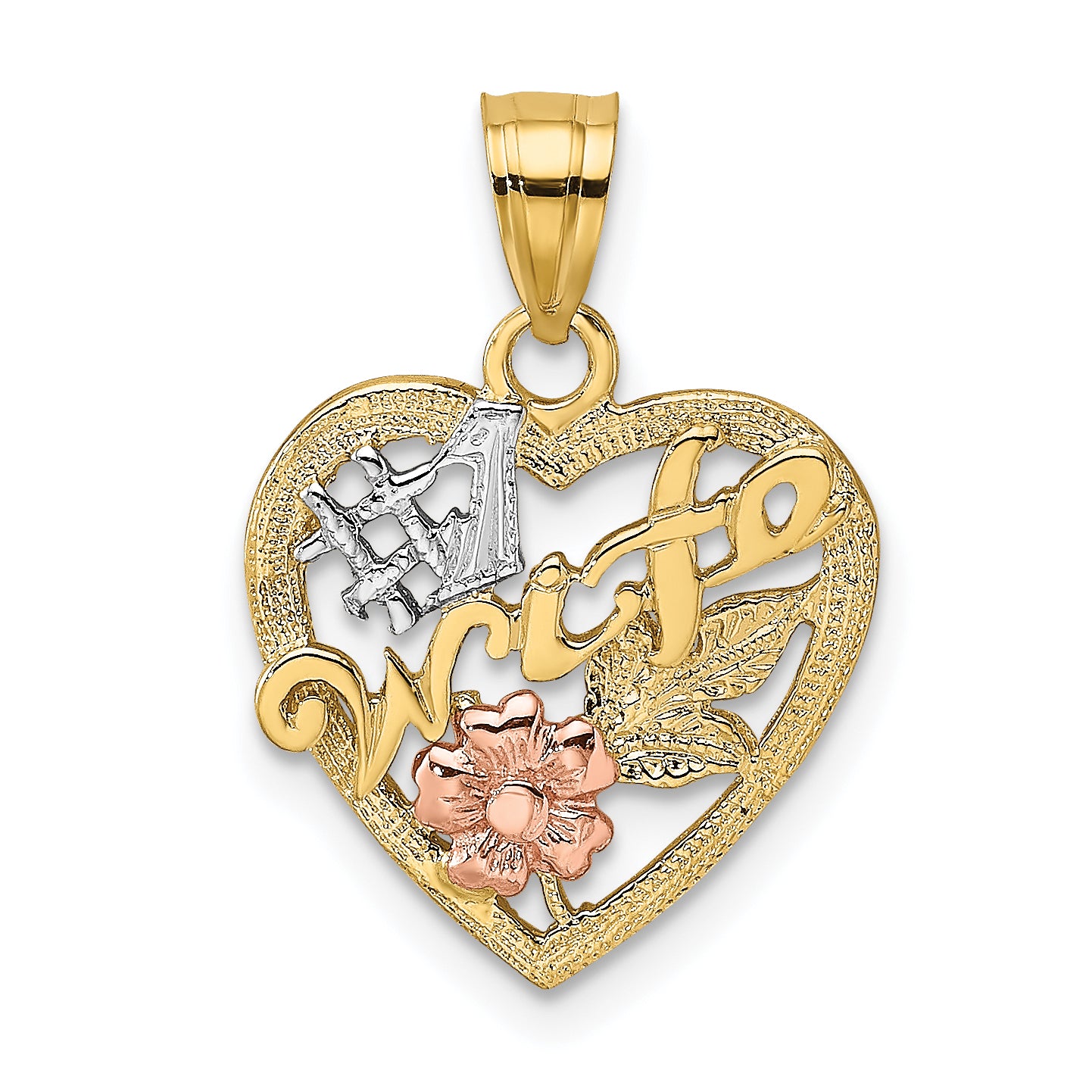 10k Two-Tone w/White Rodium #1 WIFE In Heart Charm Main image