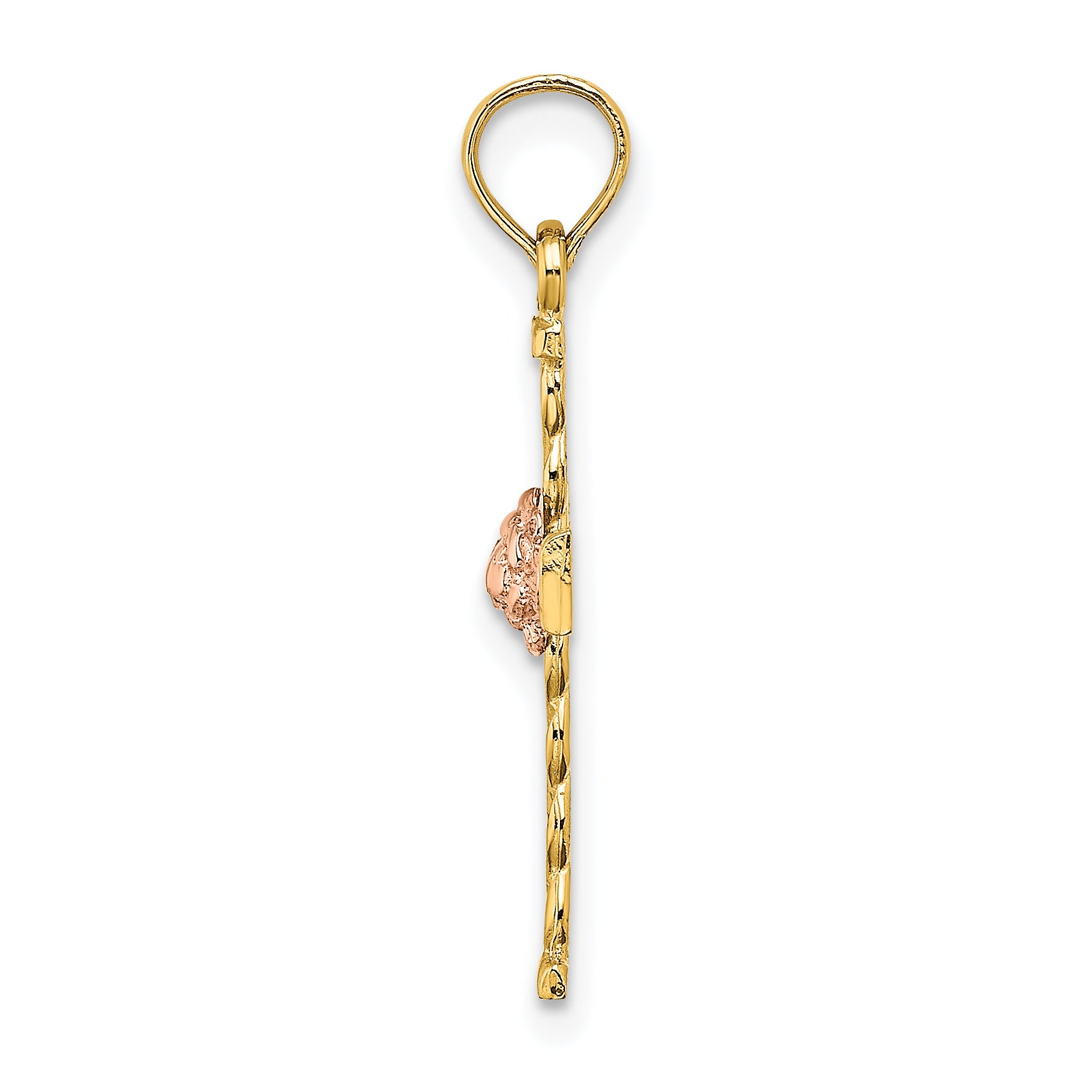 10K Two-Tone Gold Two-Tone Twisted Cross w/ Flower Charm - view 2