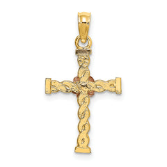 10K Two-Tone Twisted Cross w/ Flower Charm
