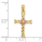 10K Two-Tone Gold Two-Tone Twisted Cross w/ Flower Charm - view 3
