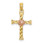 10K Two-Tone Gold Two-Tone Twisted Cross w/ Flower Charm