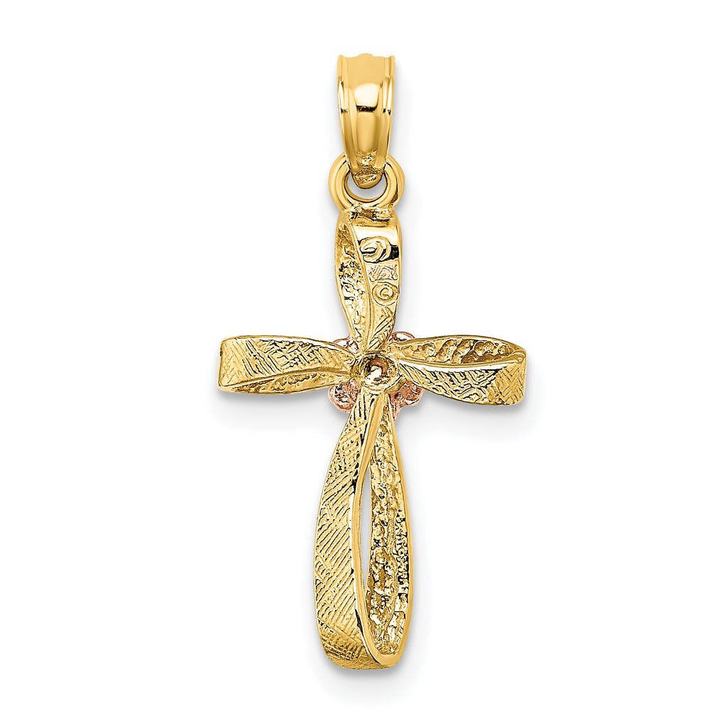 10K Two-Tone Gold Two-Tone Twisted Cross w/ Heart Charm - view 4