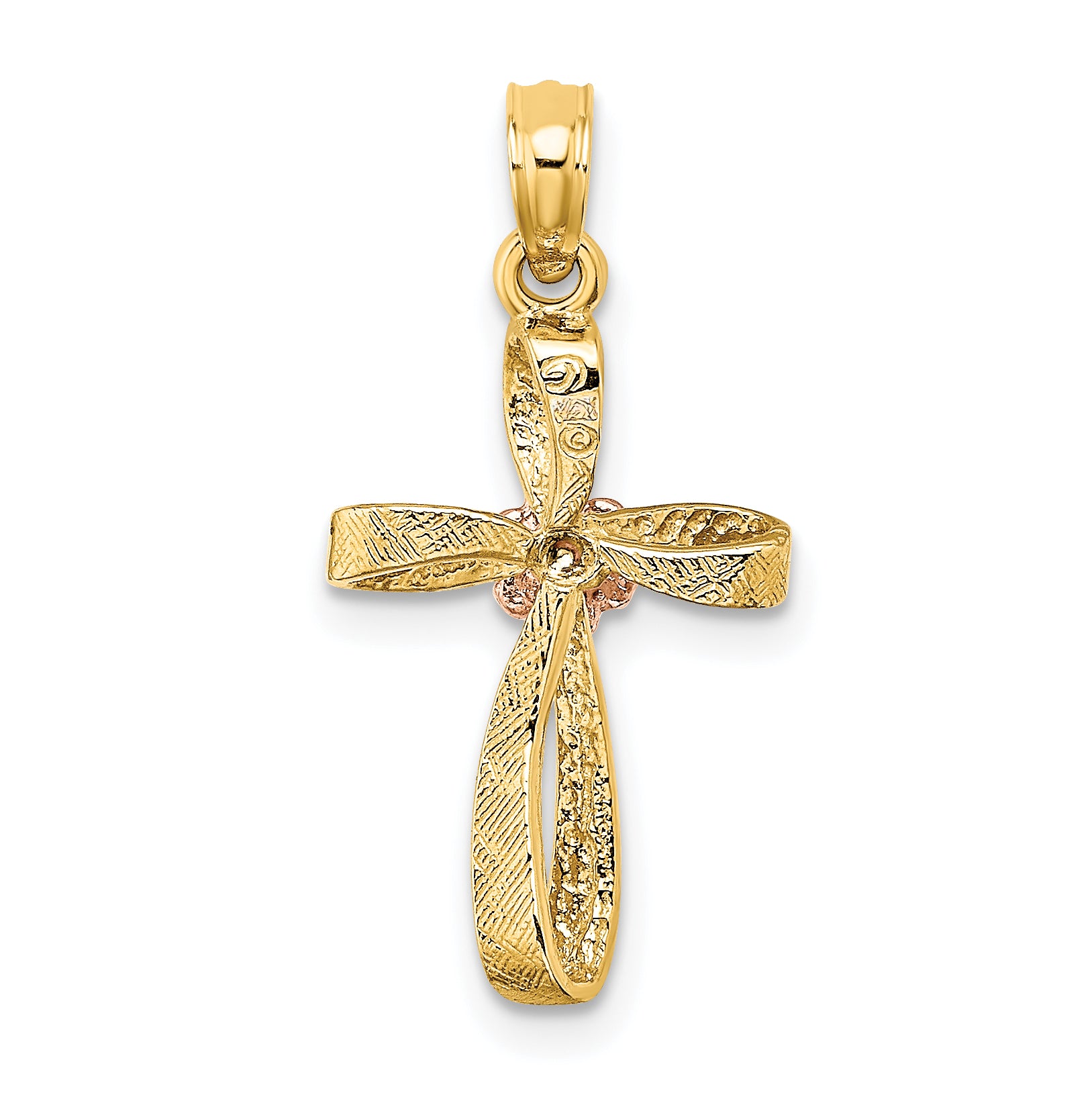 10K Two-Tone Gold Two-Tone Twisted Cross w/ Heart Charm - view 4