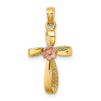 10K Two-Tone Gold Two-Tone Twisted Cross w/ Heart Charm