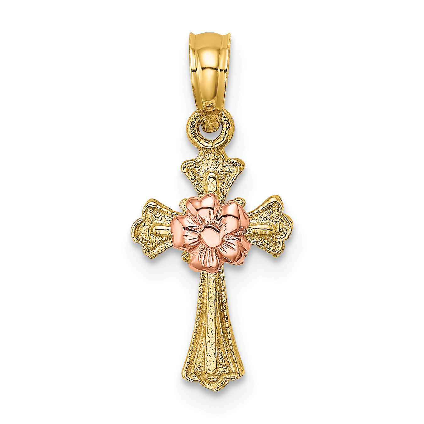 10k Two-Tone Cross w/ Small Flower Charm Main image