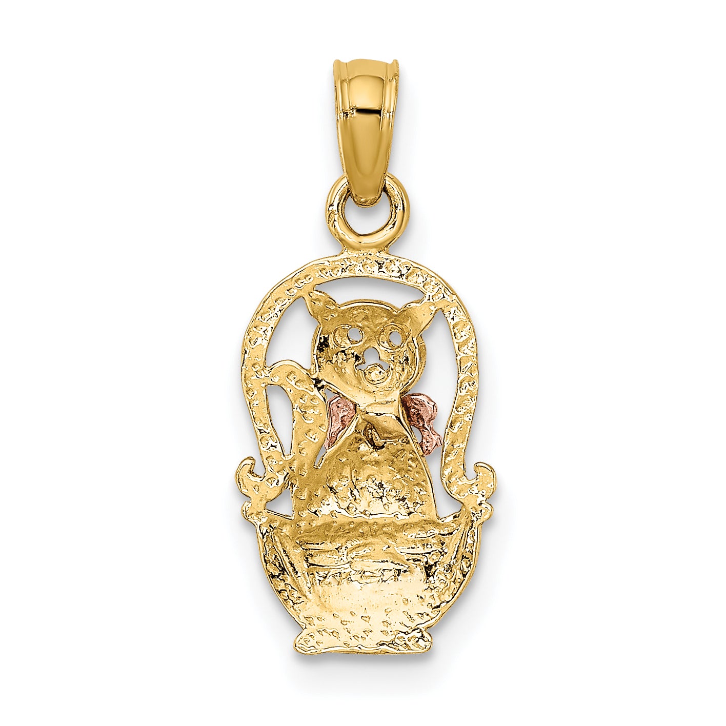 10k Two-Tone Cat w/ Bow In Basket Charm