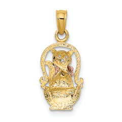 10k Two-Tone Cat w/ Bow In Basket Charm
