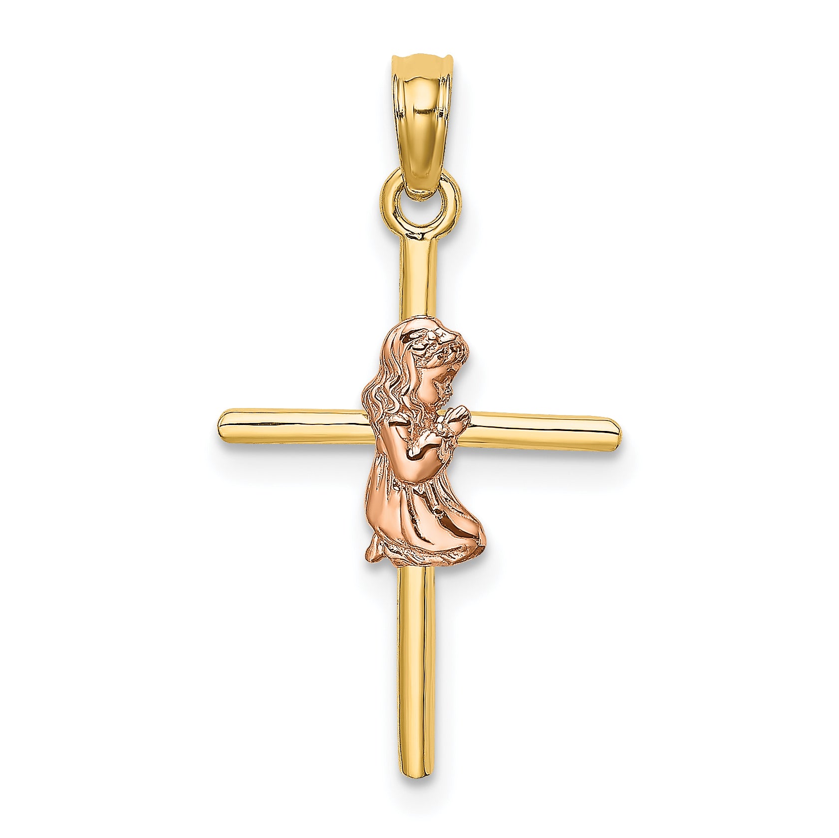 10K Two-Tone 2-D Girl On Cross Charm Main image
