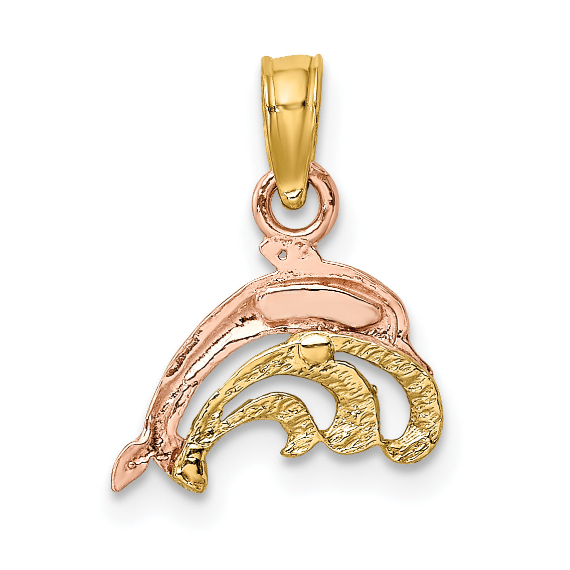 10K Two-Tone W/White Rhodium Dolphin and Wave Charm