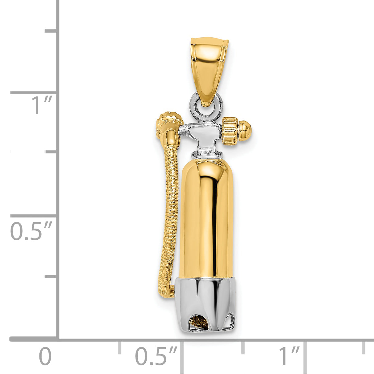 10K w/Rhodium 3-D Single Scuba Tank W/ Hose Charm