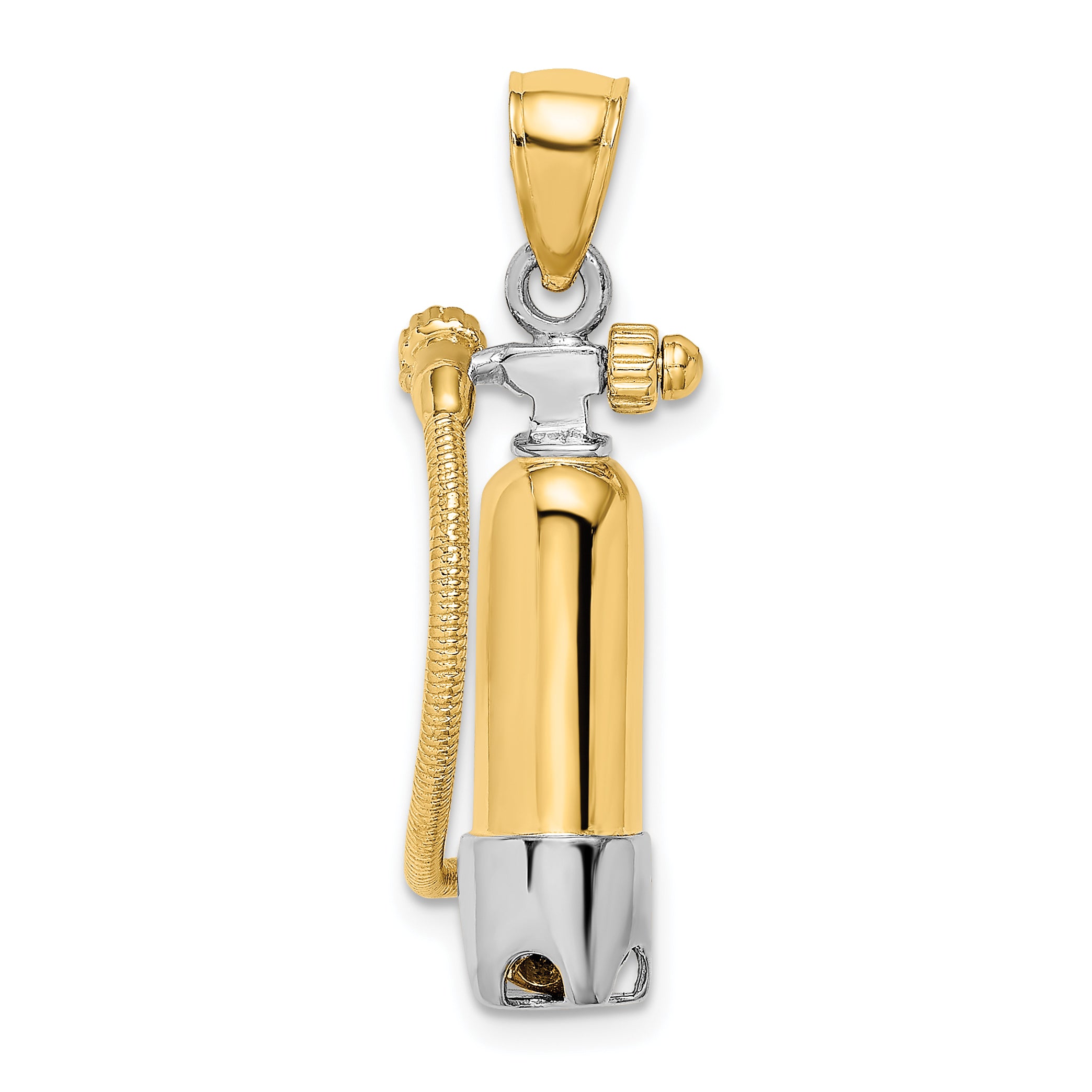 10K w/Rhodium 3-D Single Scuba Tank W/ Hose Charm
