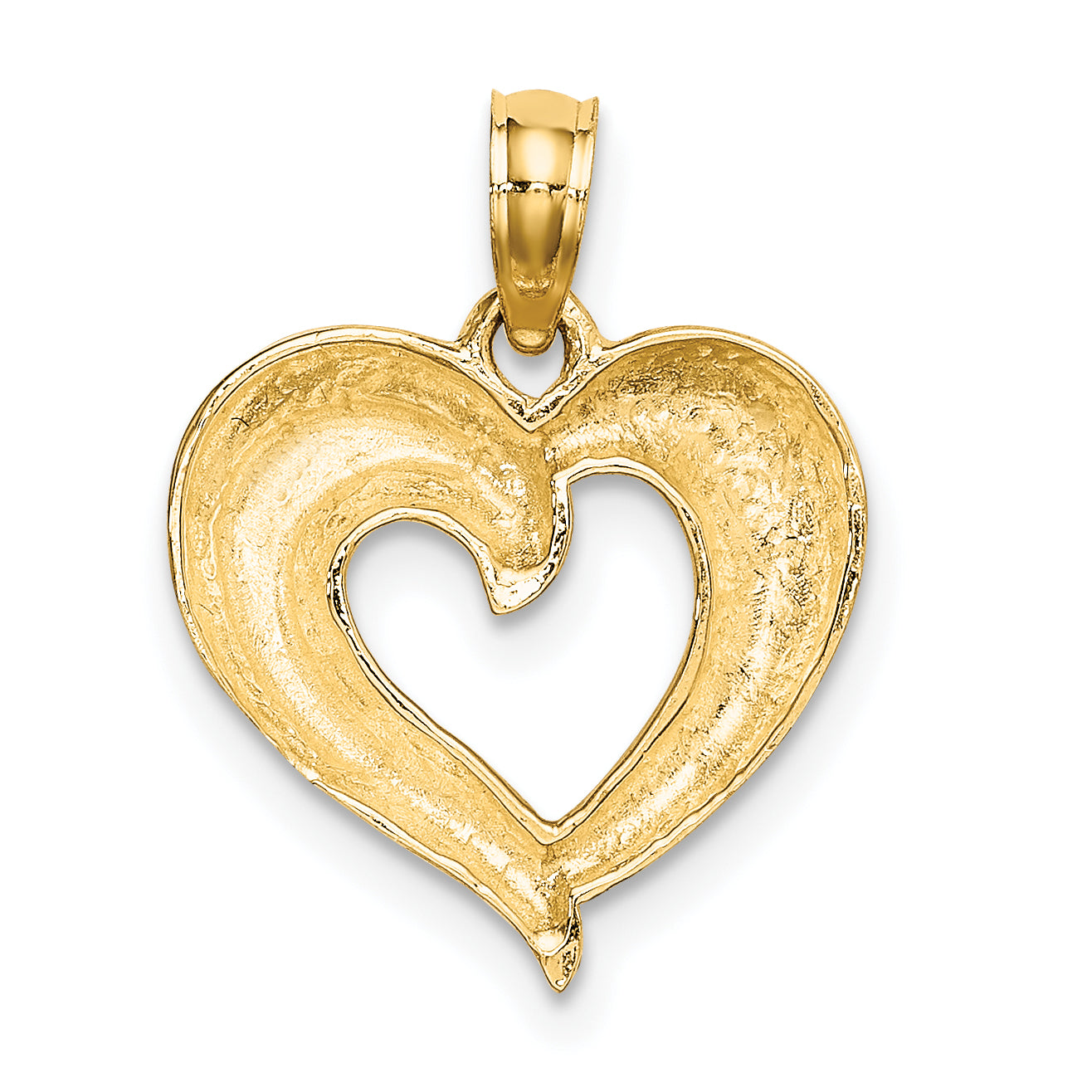 10K W/ Rhodium Polished and Textured Heart Charm