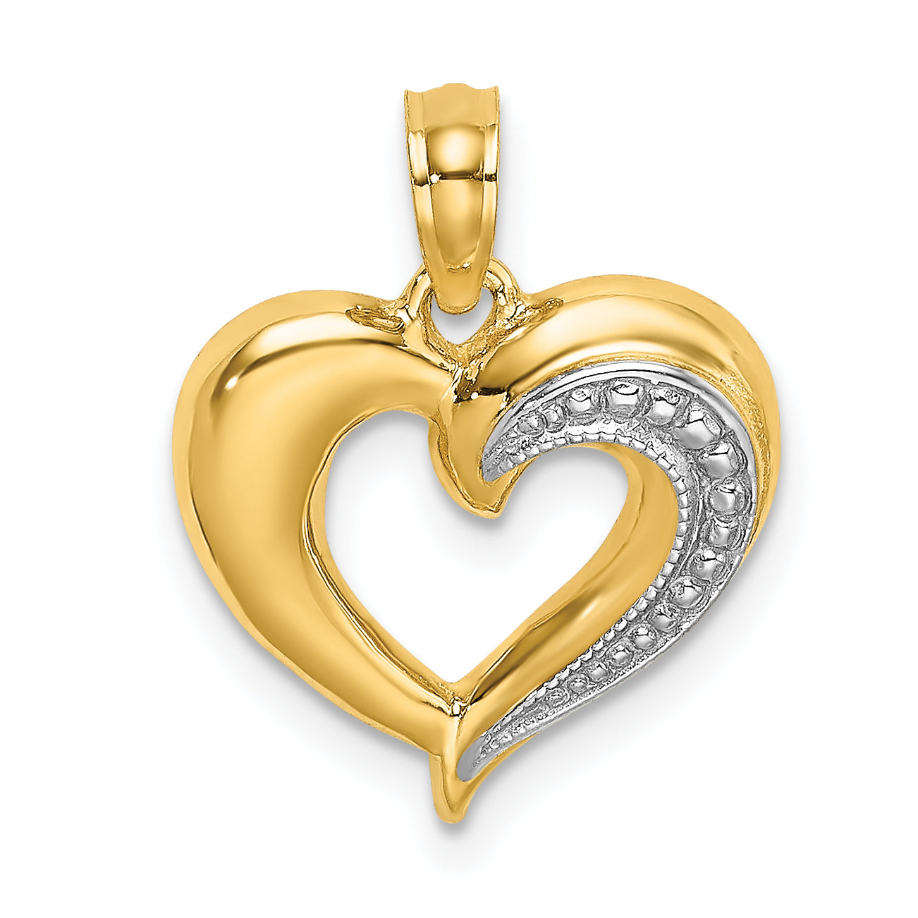 10K W/ Rhodium Polished and Textured Heart Charm Main image