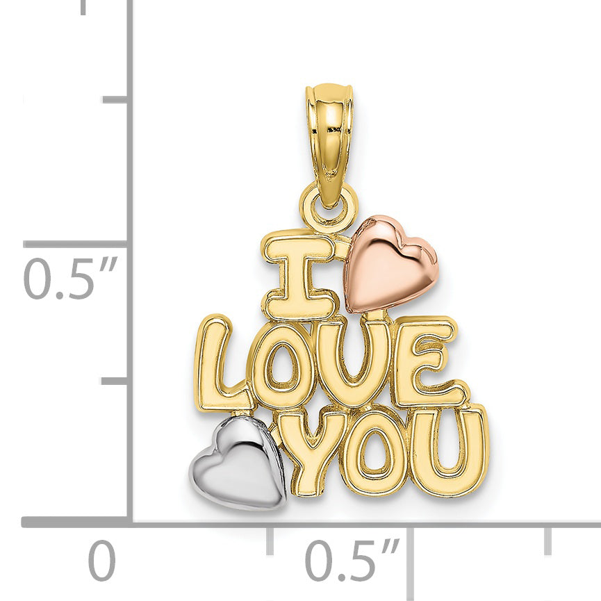 10K Tri-color I LOVE YOU  W/ Hearts Charm