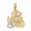 10K Tri-color I LOVE YOU  W/ Hearts Charm