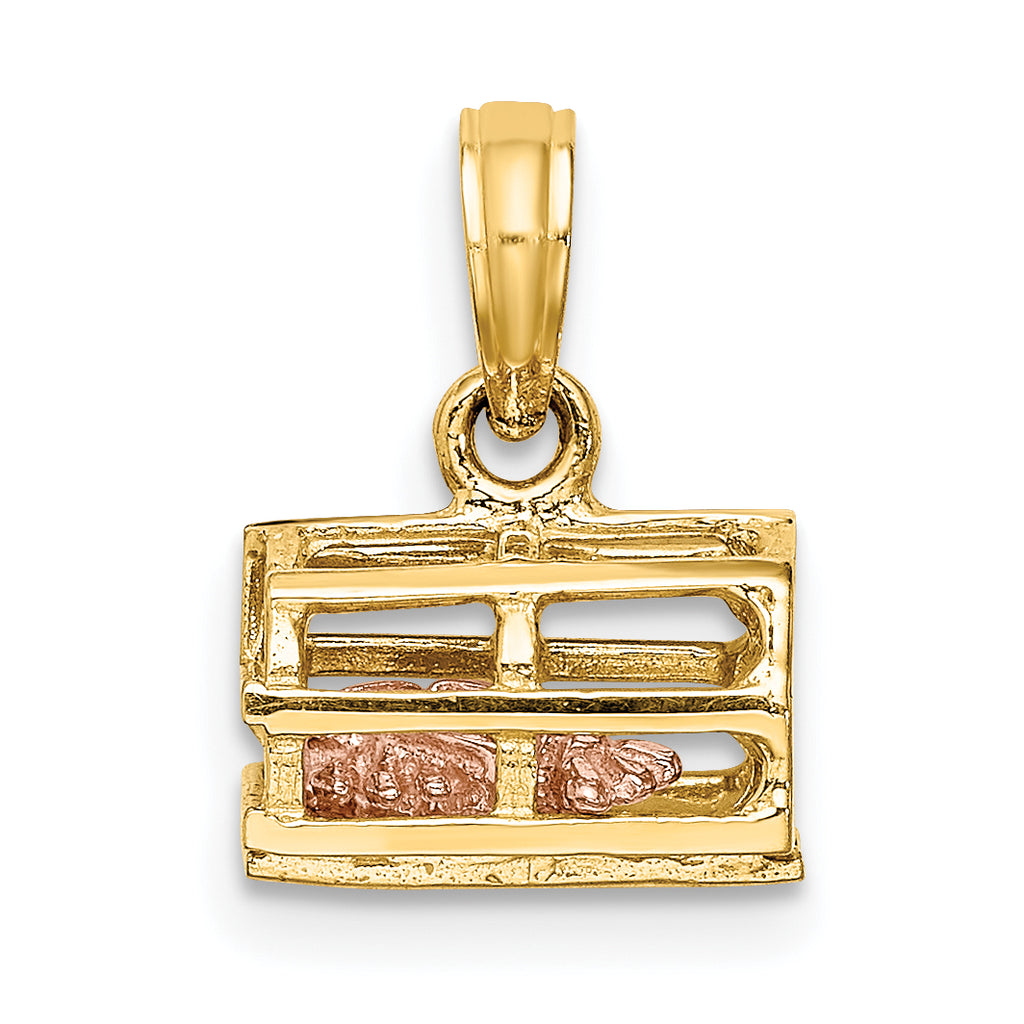10K Two-tone 3D Lobster Trap W/Moveable Lobster Pendant