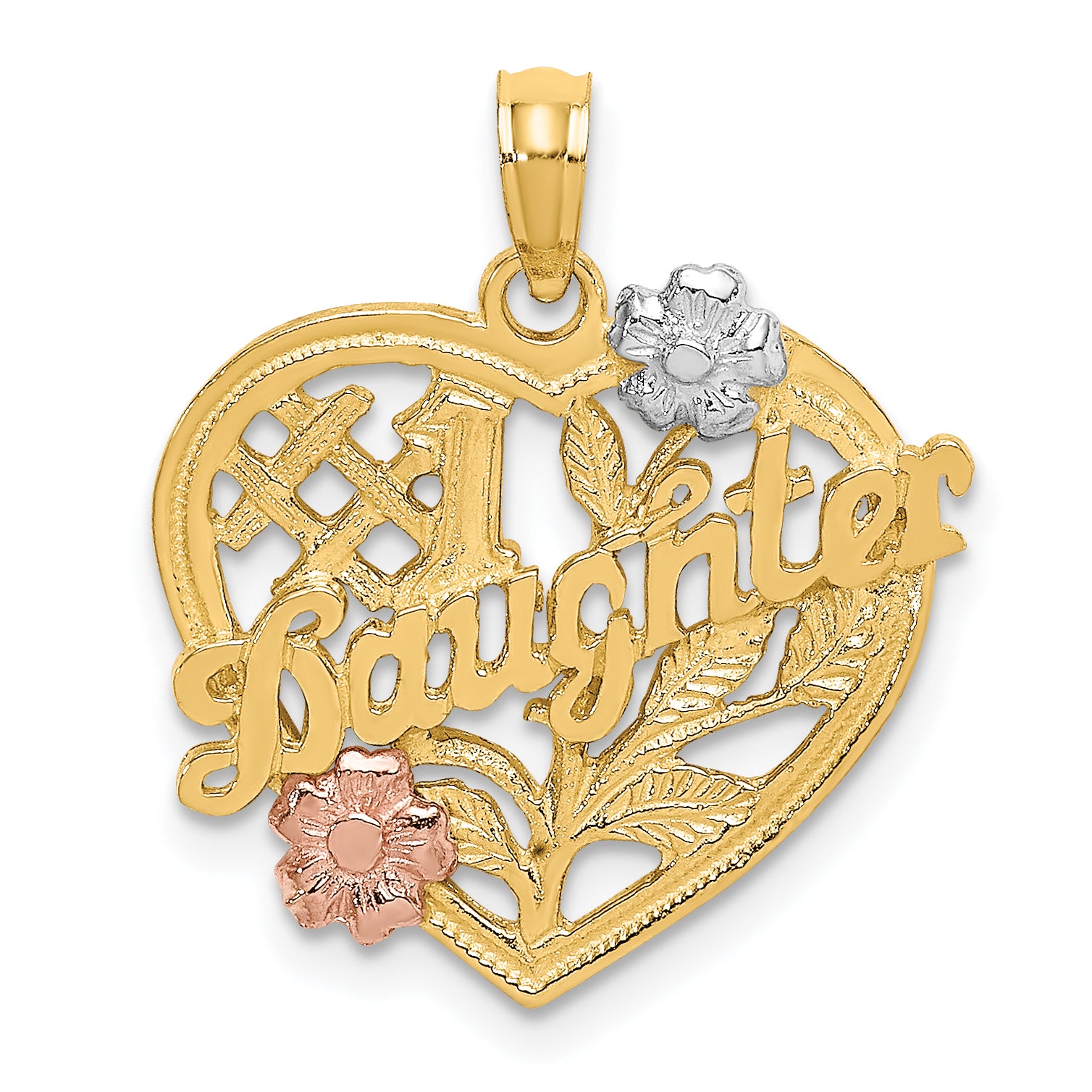 10k Two-tone w/White Rhodium #1 DAUGHTER Heart Charm Main image
