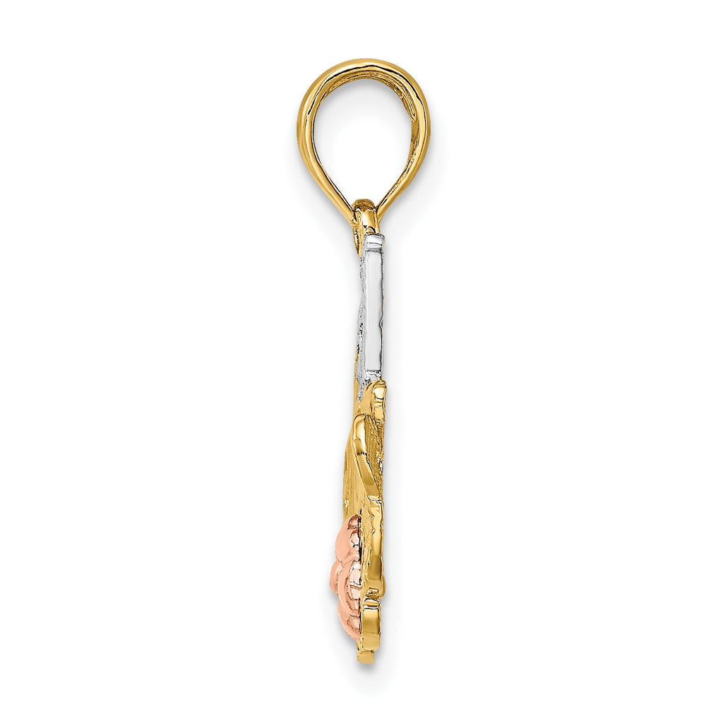 10K Two-Tone Gold Two-tone and White Rhodium #1 MOM with Flower Charm - view 2