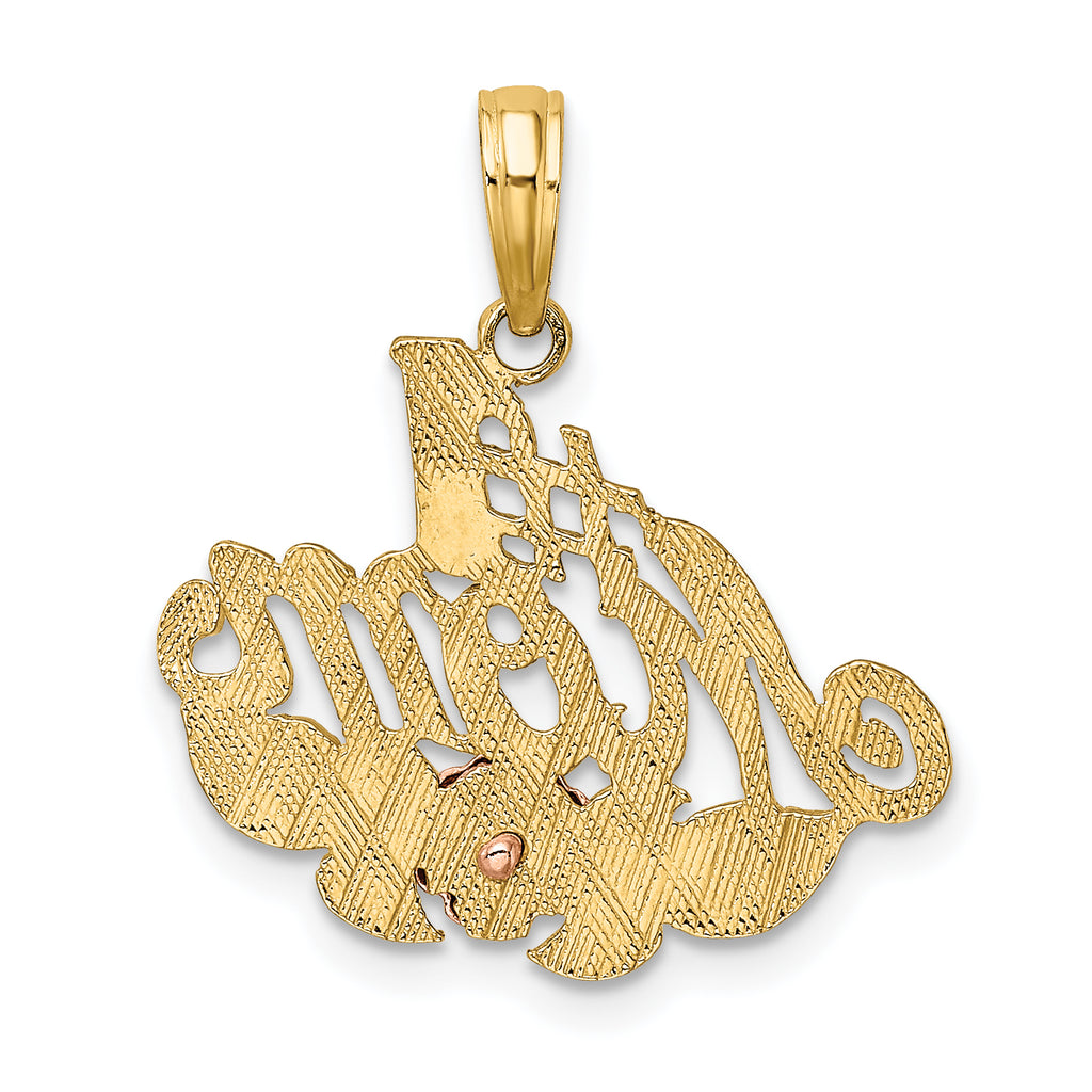 10K Two-Tone Gold Two-tone and White Rhodium #1 MOM with Flower Charm - view 4
