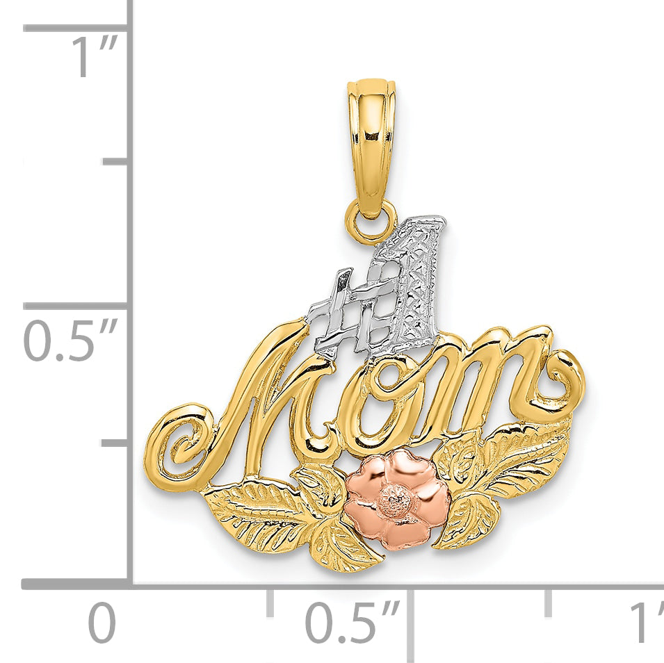 10K Two-Tone Gold Two-tone and White Rhodium #1 MOM with Flower Charm - view 3