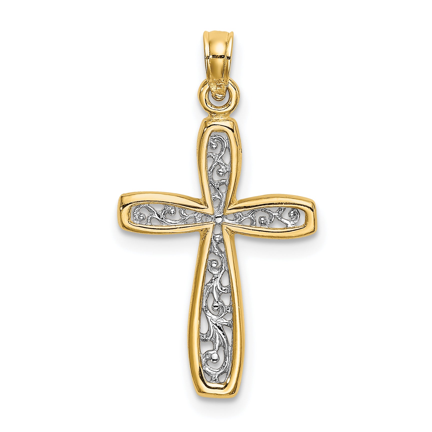 10K W/ Rhodium Filigree Cross Charm Main image