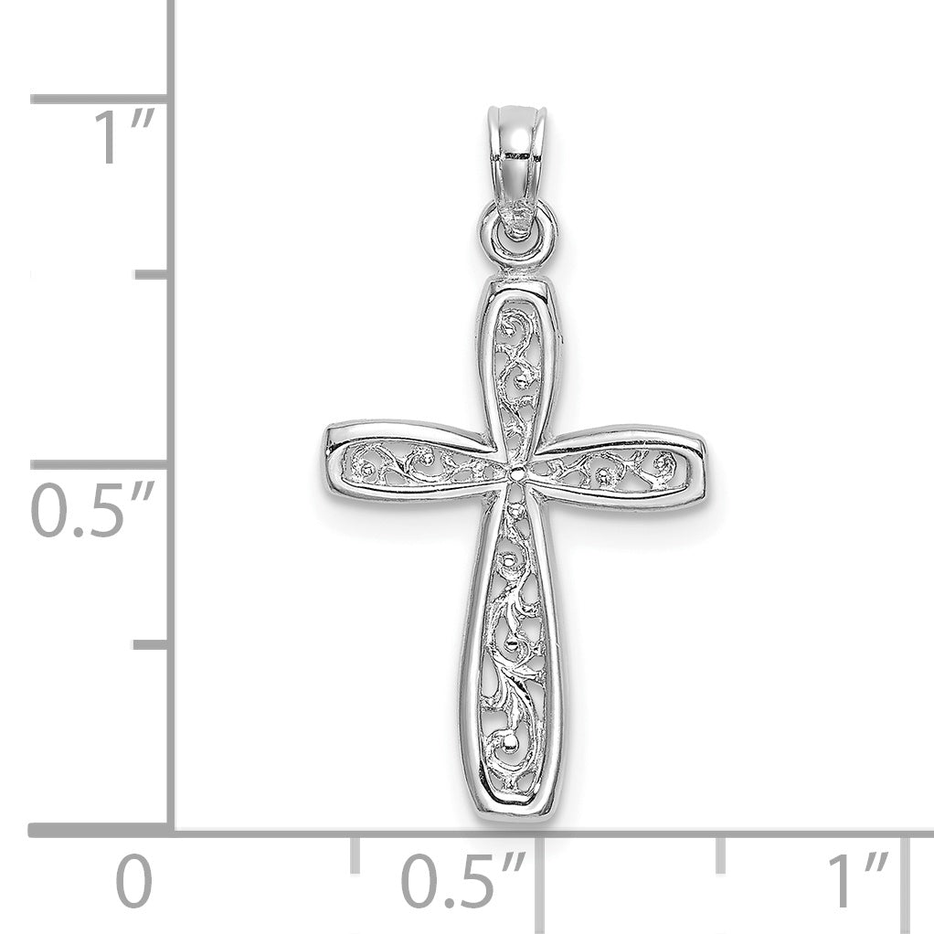 10K White Gold White Gold Filigree Cross Charm - view 2