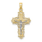 10K Two-Tone Gold Two-tone Textured w/ Lace Trim Crucifix Charm