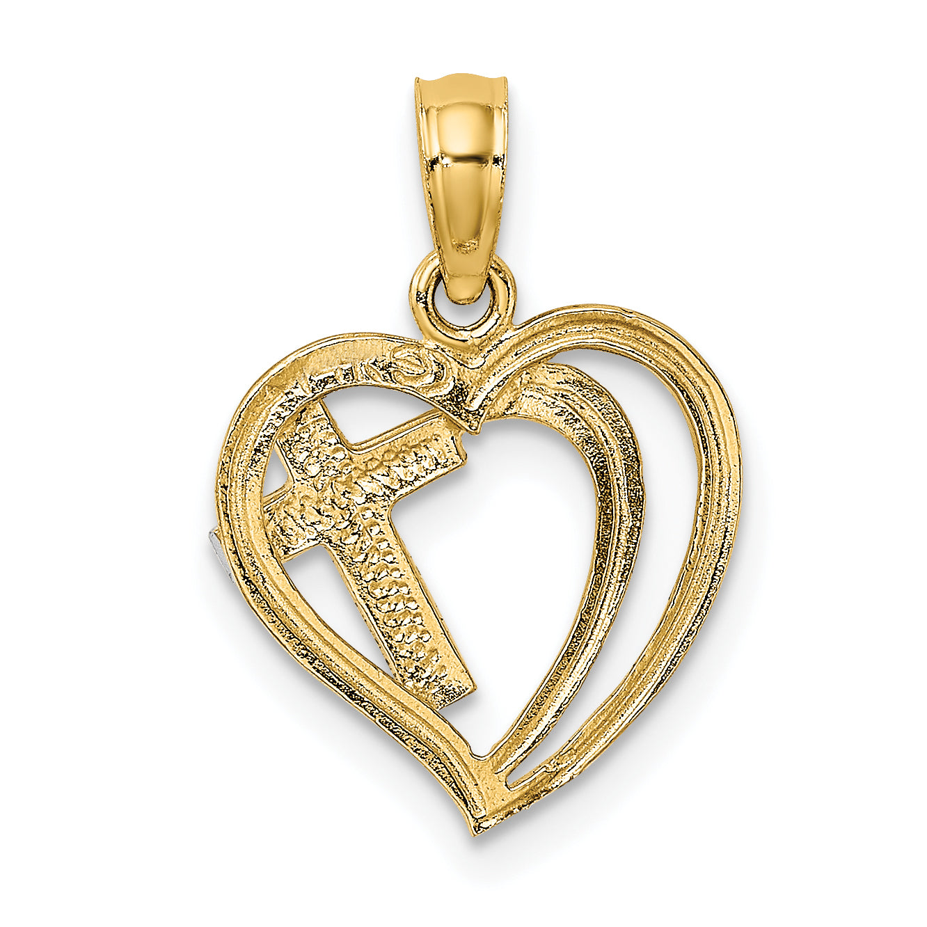 10K W/ Rhodium Cross In Heart Charm
