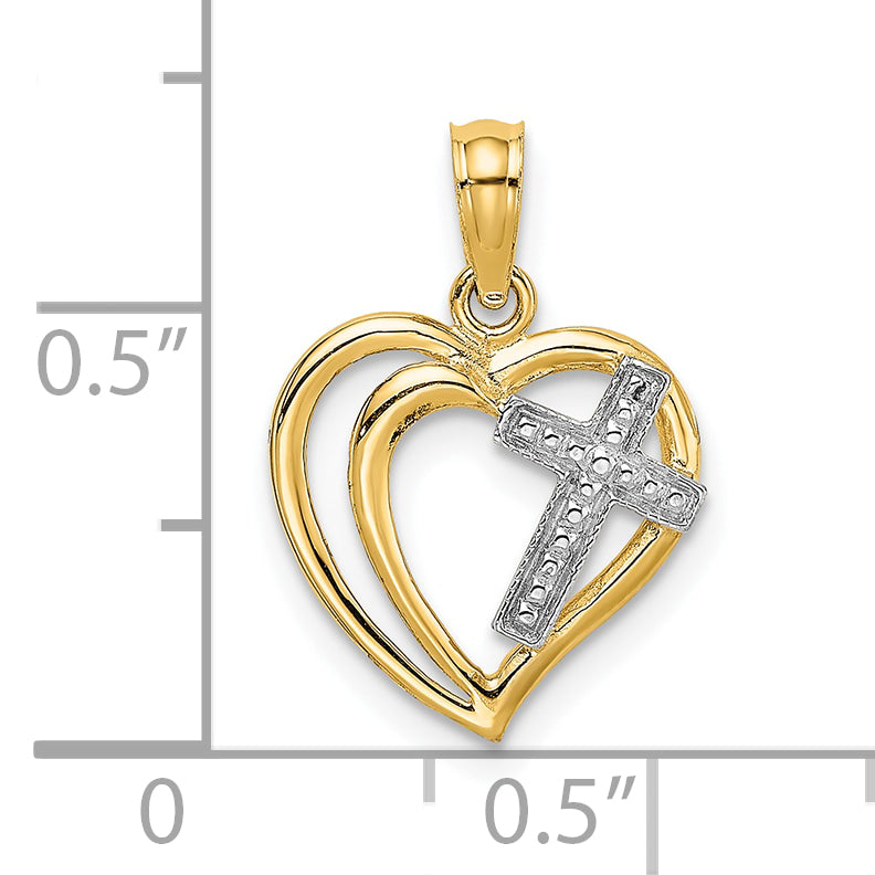 10K W/ Rhodium Cross In Heart Charm