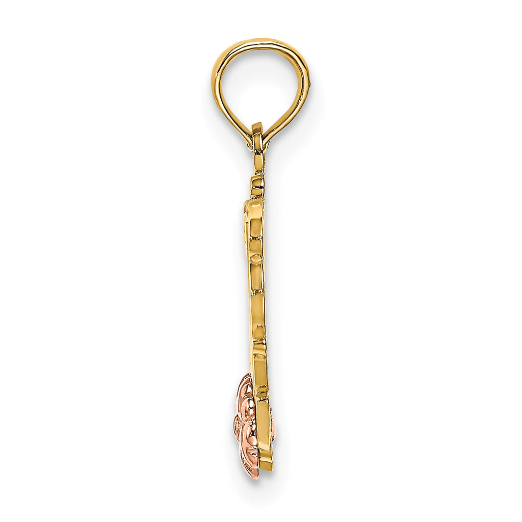 10K Two-Tone Gold Two-Tone MOM Script and Flower Charm - view 2
