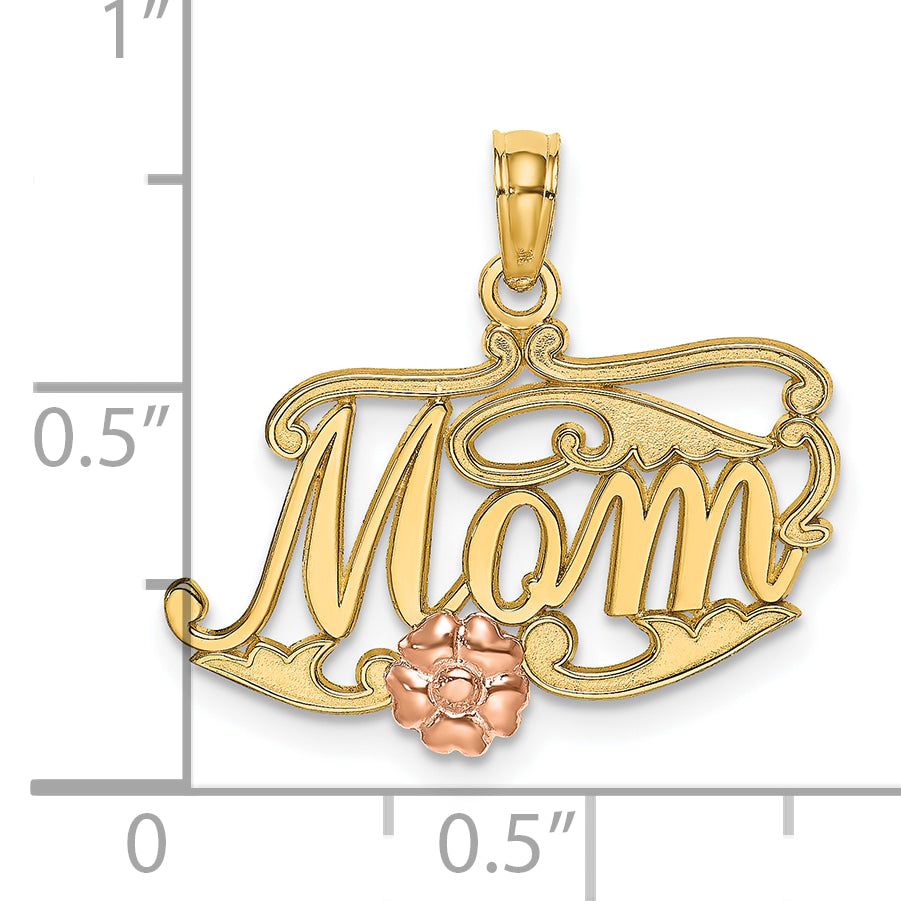 10K Two-Tone Gold Two-Tone MOM Script and Flower Charm - view 3