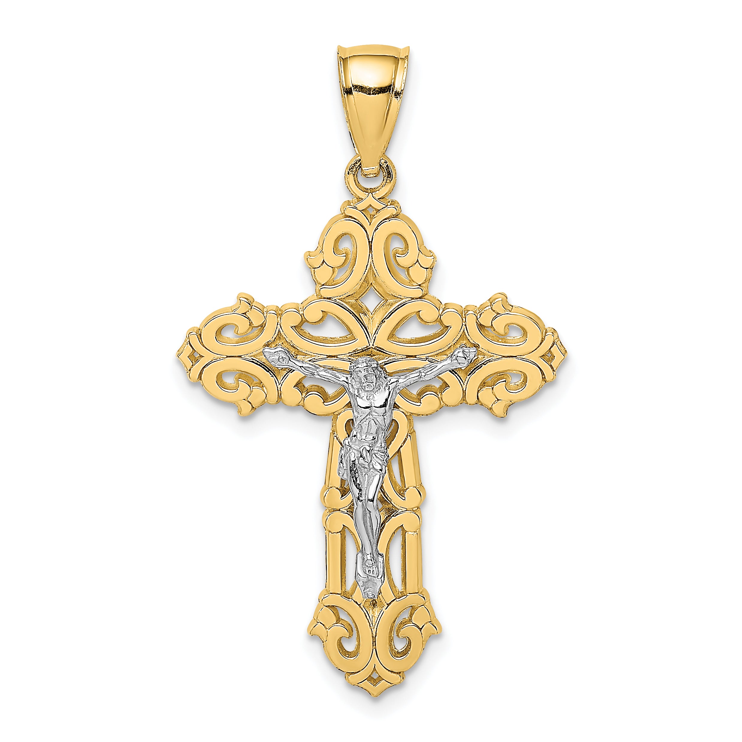 10K Two-tone Crucifix W/ Scrolled Tips Charm Main image