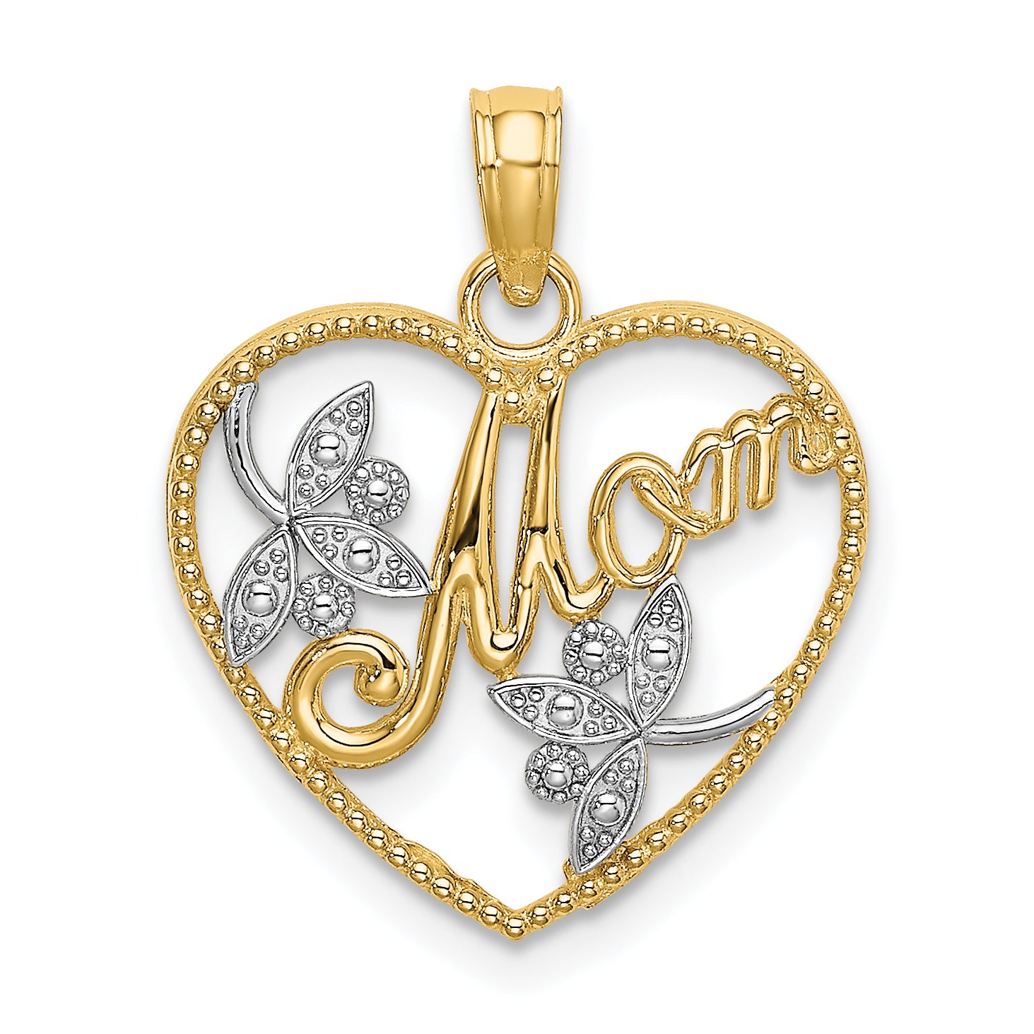 10K W/ Rhodium Beaded Heart W/ MOM Charm Main image