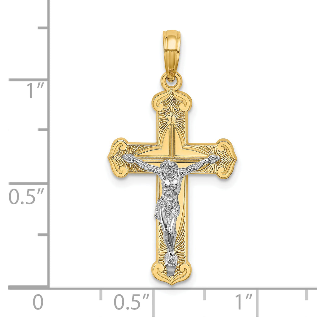 10K Two-Tone Gold Two-tone Engraved Crucifix Charm - view 3